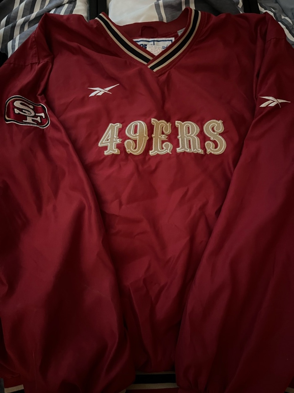 Reebok 49ERS Burgundy Windbreaker with Gold and White Trim